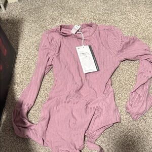 Pink Long Sleeve Ribbed Bodysuit